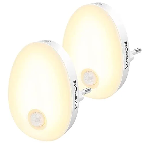 Lyridz Nachtlicht Steckdose mit Bewegungsmelder Strahlend Hell Plug-in Nachtlicht Dimmbar, Smart Warmweißes LED-Licht mit Einstellbarer Helligkeit für Kinder Schlafzimmer Küche Flur 2 Stück