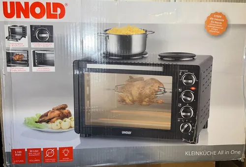 Unold 68885 All in One Minibackofen - 30L, 600-1000W, energiesparend mit Drehspieß und flexiblen Temperatureinstellungen für vielfältige Kochanwendungen