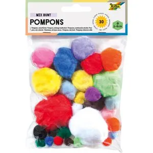 Folia Pompons 50309, farbig sortiert, Ø 1-5 cm, aus Kunstfaser, 30 Stück