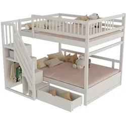 Stilvora Etagenbett Weiß aus Holz, 140x200 cm für Kinderzimmer - Dieses Etagenbett bietet zwei komfortable Schlafplätze und optimiert den Raum. Mit integrierter Stauraumtreppe und hohen Absturzsicherungen ist es ideal für Kinder und sorgt für mehr Ordnung im Zimmer.