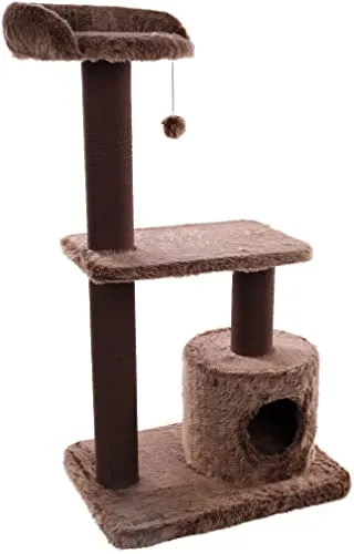 Flamingo Kratzbaum Baloo Hathi braun - Kratzbaum mit weichem Plüsch-Bezug, gefüttertem Liegekorb und Spielball für zusätzlichen Spaß. Ideal für Katzen, um zu kratzen und zu entspannen. Maße: 78 x 49,5 x 121 cm.