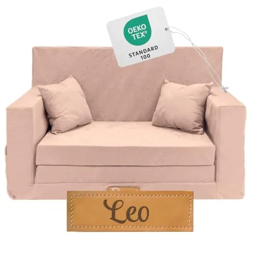 Flumi Personalisierte Kindercouch: Mini Schlafsofa für Kinderzimmer, Kuschelecke, Spielsofa, Kindersofa, Kleine Couch mit Gravur, Velvet-Stoff,92x40x60, Ideal für Leseecke und Jugendzimmer (Rosa)
