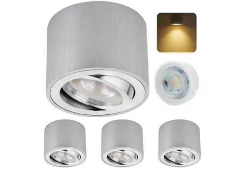 Sweet Led 4x Aufbauspot flach Ø80x50mm – Schwenkbare Deckenspots aus Aluminium - Hochwertige Deckenspots für stilvolle Innenbeleuchtung, schwenkbar und mit wechselbarem 5W LED-Modul für gemütliches warmweißes Licht (3000K). Ideal für Wohnzimmer, Flur und Küche.