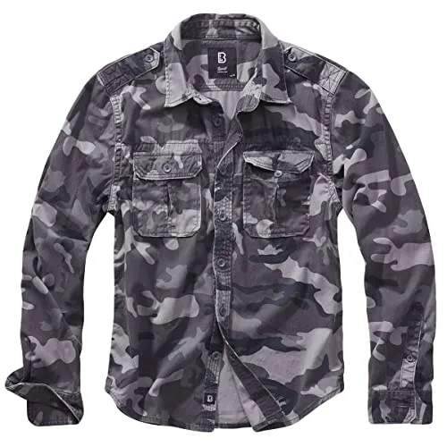 Brandit Langarmhemd Herren Vintage Shirt - Grey Camo - Herren Hemd aus 100% Baumwolle, im trendigen grey camo Design, ideal für lässige Looks und bequemes Tragen.