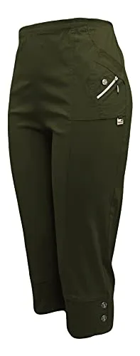 Sockenhimmel Kurze Hosen Damen Sommerhosen Bermuda 7/8 Schlupfhose leichte Stoffhose angenehme Caprihose mit Taschen (38-40, Khaki)
