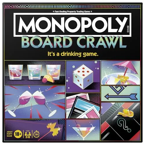 Monopoly Brettkriech-Party-Spiel, offizielles Monopoly Trinkspiel für Erwachsene ab 18 Jahren, englische Version