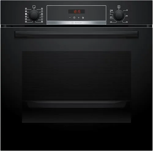 Bosch HQA574BB3 Serie 4 Backofen mit eingebautem Dampf, Pyrolyse: mühelose Reinigung des Ofens, rotes LED-Display, 10 Automatikprogramme, schwarz, 60 x 60 cm