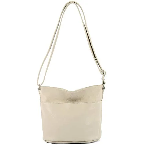modamoda de T198 kleine Damen Leder Umhängetasche Schultertasche handmade in Italy, Farbe:Creme
