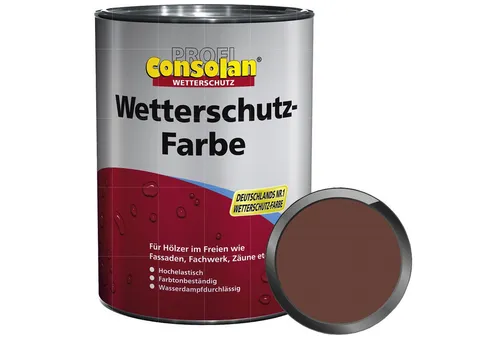 Consolan Profi Wetterschutzfarbe Braun 2,5l - Wetterfeste Farbe - Hochdeckende, seidenglänzende Wetterschutzfarbe für langlebigen Schutz. Extrem elastisch und schnell trocknend, ideal für den Außeneinsatz. Farbtöne mischbar für individuelle Gestaltung.