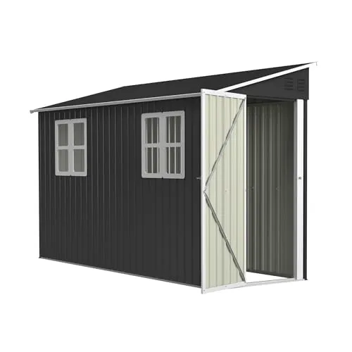 Gerätehaus Metall 280x110x192 cm – Wetterfeste Fahrradgarage & Geräteschuppen mit Pultdach, Fenster, Abschließbarer Tür und Belüftung – Werkzeugschuppen für Garten, Anthrazit