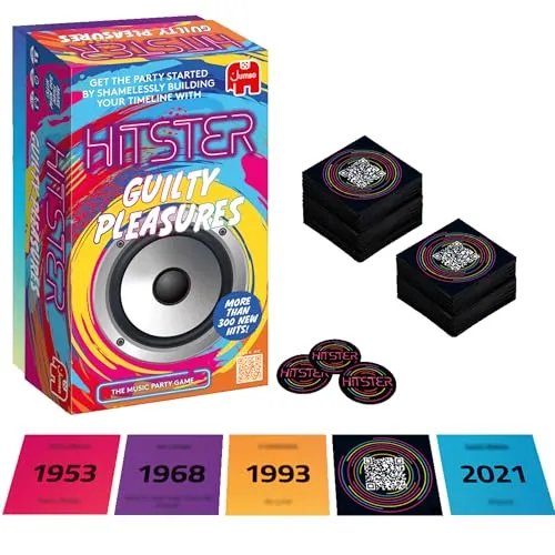 Hitster Guilty Pleasures – Das Musik-Partybrett, Karten- und Quizspiel für Ihre beliebtesten und kitschigen Melodien – über 300 Neue Lieder – Guess The Song, Jahr & Künstler – Erwachsenen- und