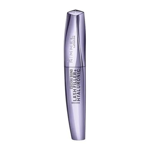 Rimmel Wonder'Bond Lash Filler + Hyaluronic, Mascara, 001 Black, hydratisierte und genährte Wimpern, sichtbar dichtere und dickere Wimpern, Hyaluronsäure, schmierfest, blättert nicht ab, 11 ml