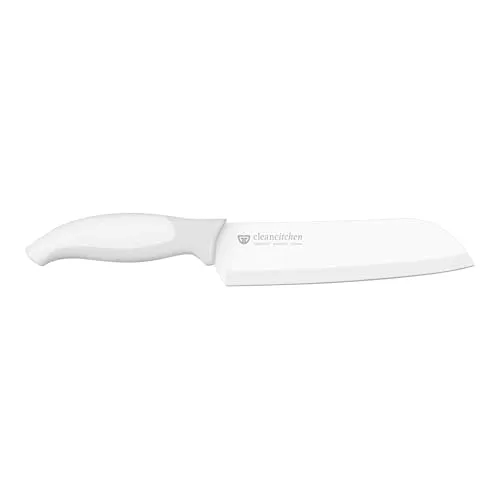 GRÄWE Santokumesser 18 cm CleanCitchen – weißes Gemüsemesser aus Edelstahl, beschichtet, spülmaschinengeeignet, ergonomischer Silikongriff, großes Küchenmesser