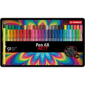 STABILO Pen 68 - Premium-Filzstift im 50er Metalletui - Schreibutensilien mit 46 Farben, austrocknungsgeschützt und auswaschbar - ideal für kreative Projekte!