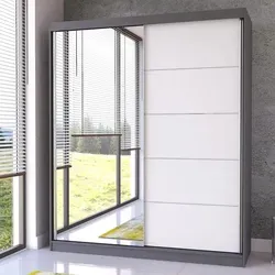 Schwebetürenschrank Kleiderschrank Bella 03, 183 cm, Grau/Weiß, mit Spiegel - Grau