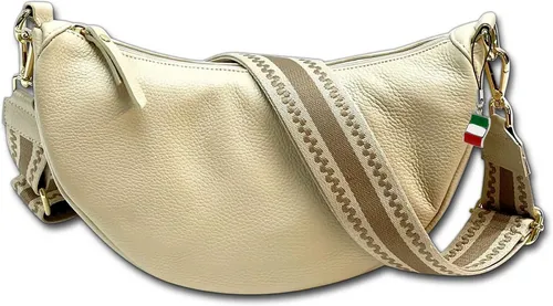 Florence Citytasche Beige D2OTF823I - Edle Umhängetasche aus Leder - Handtaschen in Beige mit echtem Leder, ideal für stilvolle Damen und Jugendliche. Diese Umhängetasche bietet ein Hauptfach mit Reißverschluss und einen abnehmbaren, verstellbaren Schultergurt.
