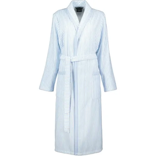 Cawö Home Bademäntel Damen Schalkragen 3423 mittelblau - 11 S - Bademäntel für Damen, Made in Germany aus hochwertiger, reiner Baumwolle in attraktiver Streifenoptik, pflegeleicht und trocknergeeignet.