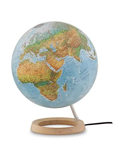 TECNODIDATTICA Globus Atmosphere FC2, drehbar, leuchtend, Sockel aus Ahorn, Kartographie/Politik, Durchmesser 30 cm