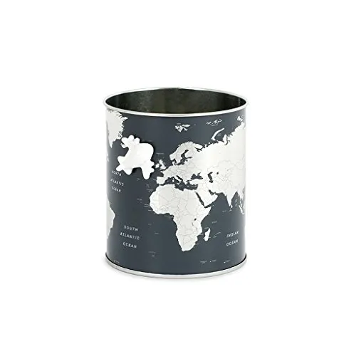 balvi Schreibstifthalter Globe Farbe Grau Weltkarten-Design, mit Magnetflugzeug Blech 10 x 8,5 x 8,5
