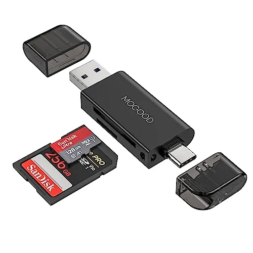 MOGOOD SD Kartenleser, USB A/C Dual Stecker Kartenlesegerät, OTG Adapter SD Card Reader, USB 2.0 Typ C Kartenleser, Unterstützt SD/Micro SD/SDHC/SDXC/MMC, Android/Windows/macOS