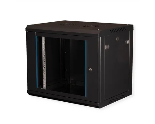VALUE 19-Zoll Wandgehäuse 9HE, 600x450mm schwarz - Robustes Servergehäuse aus pulverbeschichtetem Stahl mit abnehmbaren Seitenwänden für einfache Montage und Zugang. Ideal für flexible Netzwerkverkabelungen und bietet Platz für Lüftermodule.