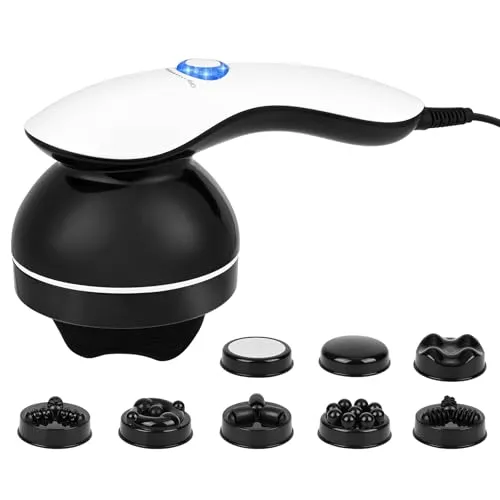 Gaethra Cellulite Massagegerät, Elektrisch Handmassagegeräte mit 8 Austauschbaren Aufsätzen, Cellulite Massage für Nacken Schulter Taille Abdomen Gesäß Beine Cellulite-Massage