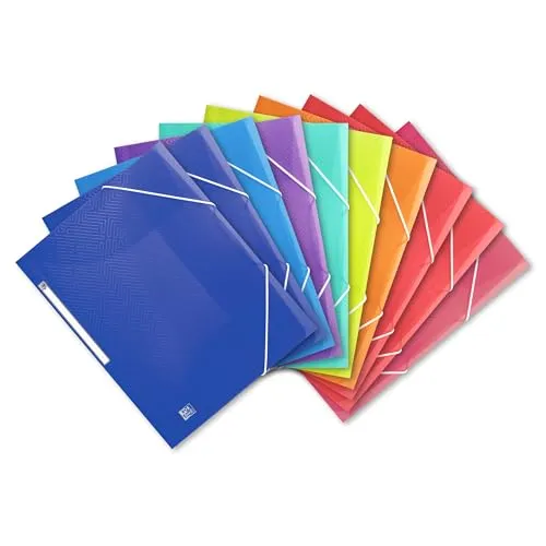 Oxford Eckspannermappe A4, Kunststoff, mit Gummiband, 8 Farben, 10 Stück, Rot, Orange, Anis, Ice Mint, Hellblau, Dunkelblau, Lila, Pink