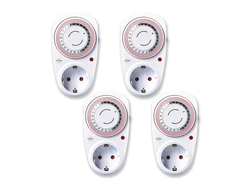 4er Set, Steckdosen mit mechanischer Zeitschaltuhr, Timer analog manuell, H 13cm