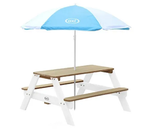 Natur24 Gartentisch Nick Picknick Tisch 95 x 97,7 cm – Outdoor & Indoor - Robuster Picknicktisch aus recyceltem Holz, ideal für den Garten oder Innenräume. Mit höhenverstellbarem Sonnenschirm und wetterbeständiger Oberfläche. Maße: 95 x 97 x 48 cm. Perfekt für entspannte Stunden im Freien.