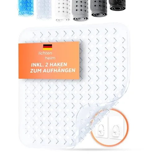 LICHTENHEIM Duschmatte rutschfest 53x53cm | BPA frei Antirutschmatte Dusche | Rutschmatte quadratisch für Baby, Kinder & Senioren | Anti Rutsch Dusch Matte | Duscheinlage Fußmatte Durchsichtig