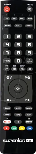 Superior Electronics Slim Universalfernbedienung für 4 Geräte - Vielseitige Fernbedienung für DVD, Blu-ray, TV und SAT mit schlankem Design und einfacher Programmierung für bis zu 4 Geräte - ideal für Ihr Home Entertainment!