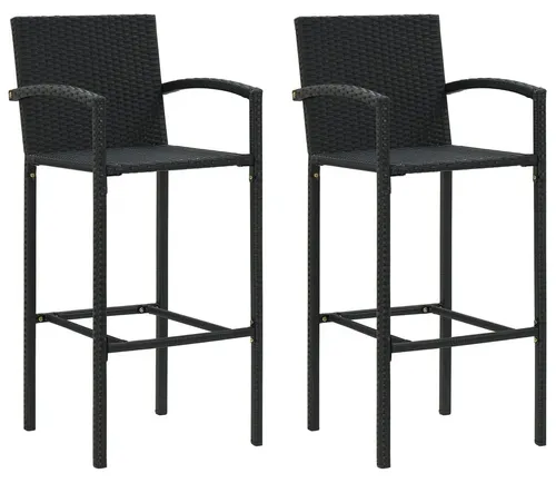 Barhocker 2 Stk. Schwarz Poly Rattan Vidaxl - Diese stilvollen Barhocker aus wetterfestem PE-Rattan sind ideal für Innen- und Außenbereiche. Mit robustem Stahlrahmen, Armlehnen und Fußstütze bieten sie höchsten Komfort und Stabilität. Perfekt für gesellige Runden!