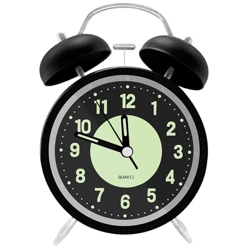 Xpieoyrm Wecker, analog, leise, leuchtendes Zifferblatt, einfach und modern, tragbar, batteriebetrieben, für Kinder und Jugendliche, ältere Menschen (schwarz)