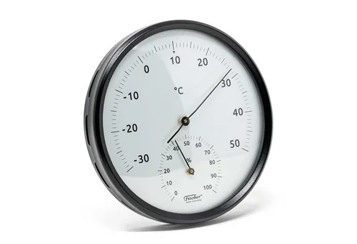 Fischer Klimamesser 186TH - Thermo-Hygrometer aus Edelstahl - Präzises Bimetall-Thermometer mit Hygrometer, ideal für Innen- und Außenanwendungen. Robustes, pulverbeschichtetes Edelstahlgehäuse mit 160 mm Durchmesser.