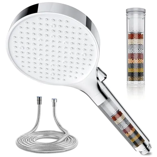 Magichome Duschkopf mit Filter, Hochdruck Duschkopf mit Schlauch 1,5M, Handbrause 6 Strahlarten, Duschkopf in 25 Schichten Filtration Duschbrause für Hartes Wasser,Rest-Chlor,Bakterien, Schwermetall