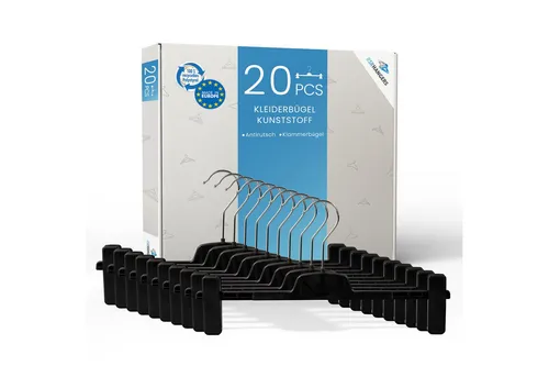 RSR Hangers Kleiderbügel Hosenbügel CL Hosenspanner Klemmbügel Rockbügel Schwarz 40 cm, (20-tlg)