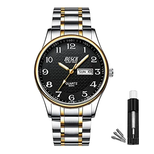 BOSCK Herren Analoguhr, wasserdichte Mode Armbanduhr aus Edelstahl für Herren, Auto Date und Day Watch