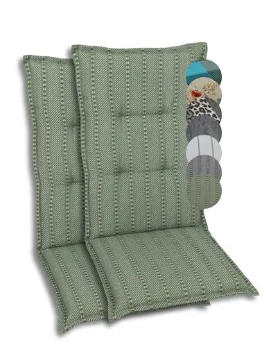 GO-DE Textil Bequeme und attraktive Polsterauflagen für Mittellehner-Gartenstühle (2er-Set, Streifen Grün, Mittellehner)