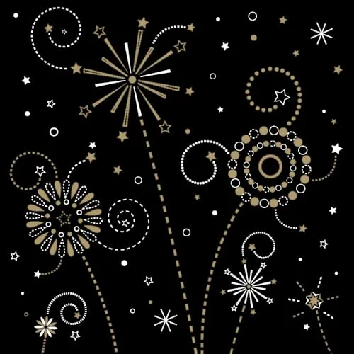 HAPPY PAPER Serviette FIREWORKS aus 3-lagigem Tissue, 1/4 Falz, 33x33cm, 20 Stück – Feuerwerk in Schwarz-Gold, perfekte Tischdeko für Silvester
