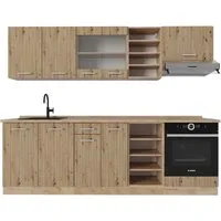 Vicco Küchenzeile R-Line, Artisan-Eiche/Goldkraft Eiche, 240 cm - Küchenzeile mit höhenverstellbaren Füßen für ergonomisches Arbeiten, flexibel anpassbar und ideal für ein gemütliches Zuhause.
