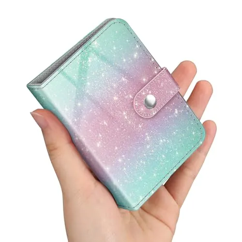 Fintie Mini-Fotoalbum für 5,1 x 7,6 cm große Filme, 52 Taschen, kleine Alben für Fujifilm Instax Mini Sofortbildkamera/Polaroid Hi-Print-Bilder, Kpop Fotokartenhalter, glitzerndes Grün/Rosa