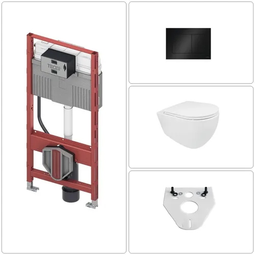 Wand-WC spülrandlos mit SoftClose WC-Sitz & TECE Vorwandgestell+Drückerplatte