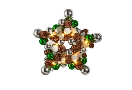 3PAGEN Adventskranz LED Weihnachts-Dekokranz Sternenform 28cm dekoriert Dekokranz Wanddeko