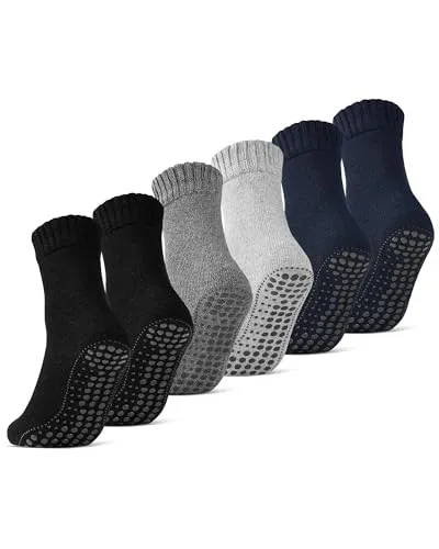 6 Paar ABS Socken für Herren und Damen – Anti-Rutsch mit Wolle - Bequeme und warme Haussocken mit rutschfester Sohle für sicheren Halt. Ideal für glatte Böden. Atmungsaktiv und mit optimaler Passform für höchsten Komfort.