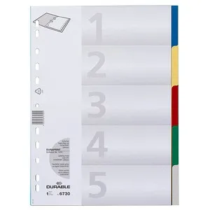 DURABLE Ordnerregister DIN A4 Vollformat blanko blau, gelb, rot, grün, grau 5-teilig, 1 Satz