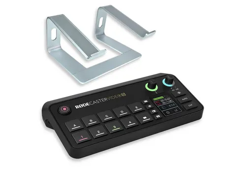 RØDE Rodecaster Video S Produktions-Konsole mit Laptopständer SV - Professionelle Audio- und Videoproduktion für Streamer und Podcaster. Mit intuitiver Szenensteuerung, Auto-Switching-Funktion und 24GB internem Speicher für Medieninhalte.
