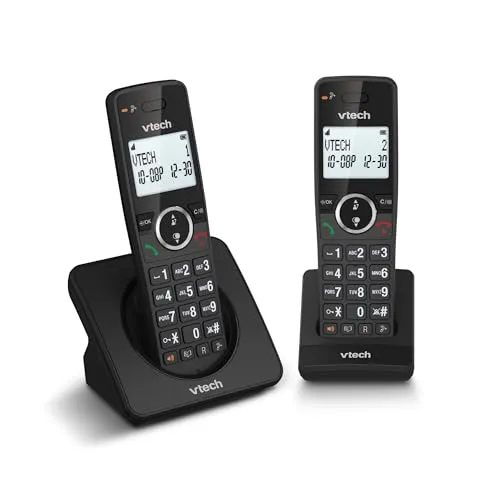 VTech ES2001 Duo Schnurloses DECT-Telefon mit 2 Mobilteilen, Anrufblock, Lautstärkeregler, Anrufer-Identifikation/Anruf in Warte, 18 Stunden Akkulaufzeit, Display und Tastatur mit