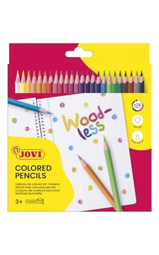 Jovi Buntstifte Woodless, holzfrei, 3-kant Form, ab 3 Jahren, bruchsicher, 24 Farben in einer Schachtel