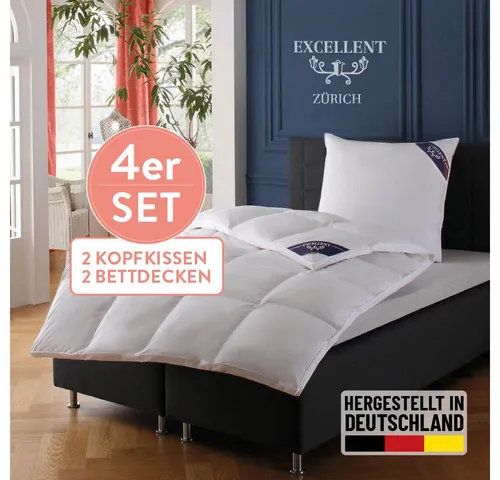 Excellent Daunenbettdecke + Federkissen Bettdecken-Set Zürich, 4-tlg. - Winterdecken-Set aus 100% Daunen und Baumwolle, ideal für Allergiker und hautfreundlich, mit DOWNPASS-Zertifizierung für nachhaltige Tierhaltung.