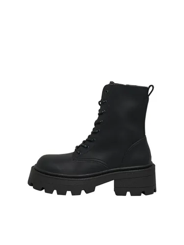 ONLBANYU-3 PU MONOCHROME LACE BOOT NOOS - Wanderschuhe für Damen, stylische Stiefeletten mit klobigem Absatz für einen robusten Look und optimalen Komfort.